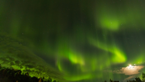 Overhead Northern Lights corona above Fairbanks Alaska viewing cabins 2026