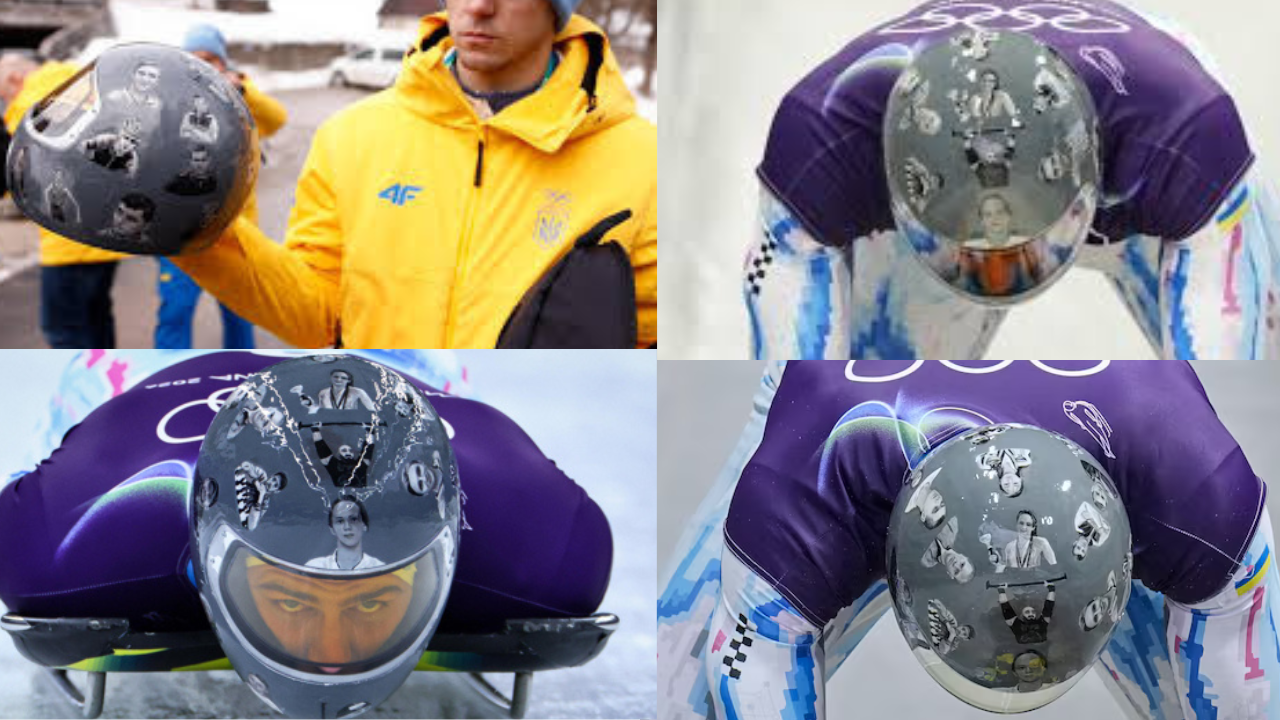 What images are on Heraskevych's helmet